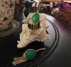 Green onyx Fringe earring, Brass 18k gold plated Wholesale jewelry